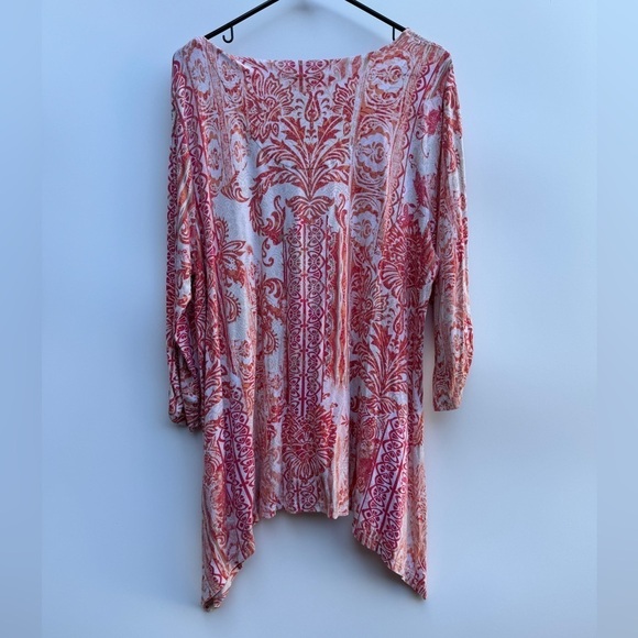 Chico’s Tonic Eclectic Sharkbite Elegance Coral Quarter Sleeve Top Size 3 US XL - Picture 9 of 15